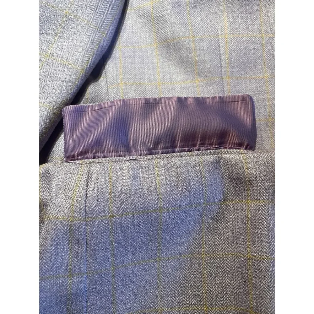 Paul Fredrick Blazer 50R Purple Lavender Camel Gold Plaid Herringbone Silk Wool